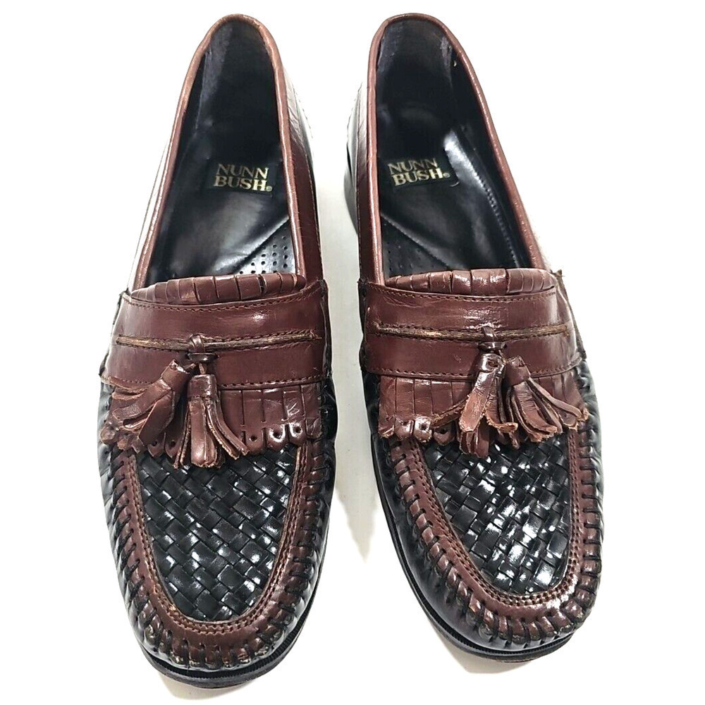 Nunn Bush Black/Brown Genuine Leather Upper Loafers Men's Shoes 9.5 W Slip on.